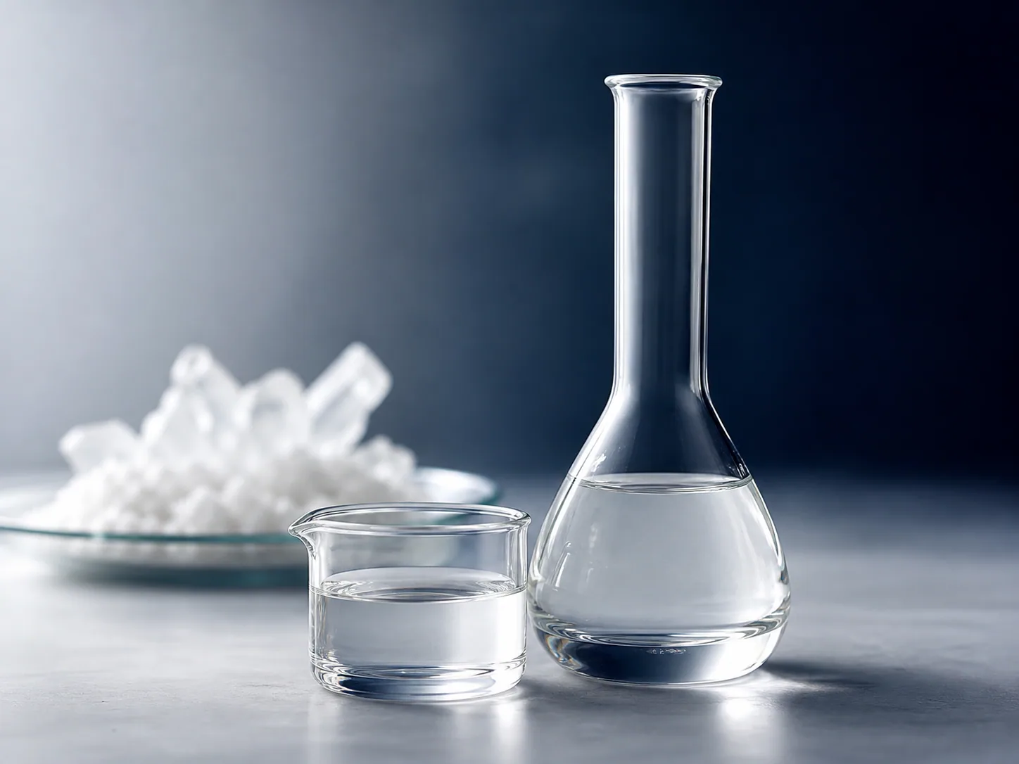 Clear zinc amino acid complex solution in precision laboratory glassware